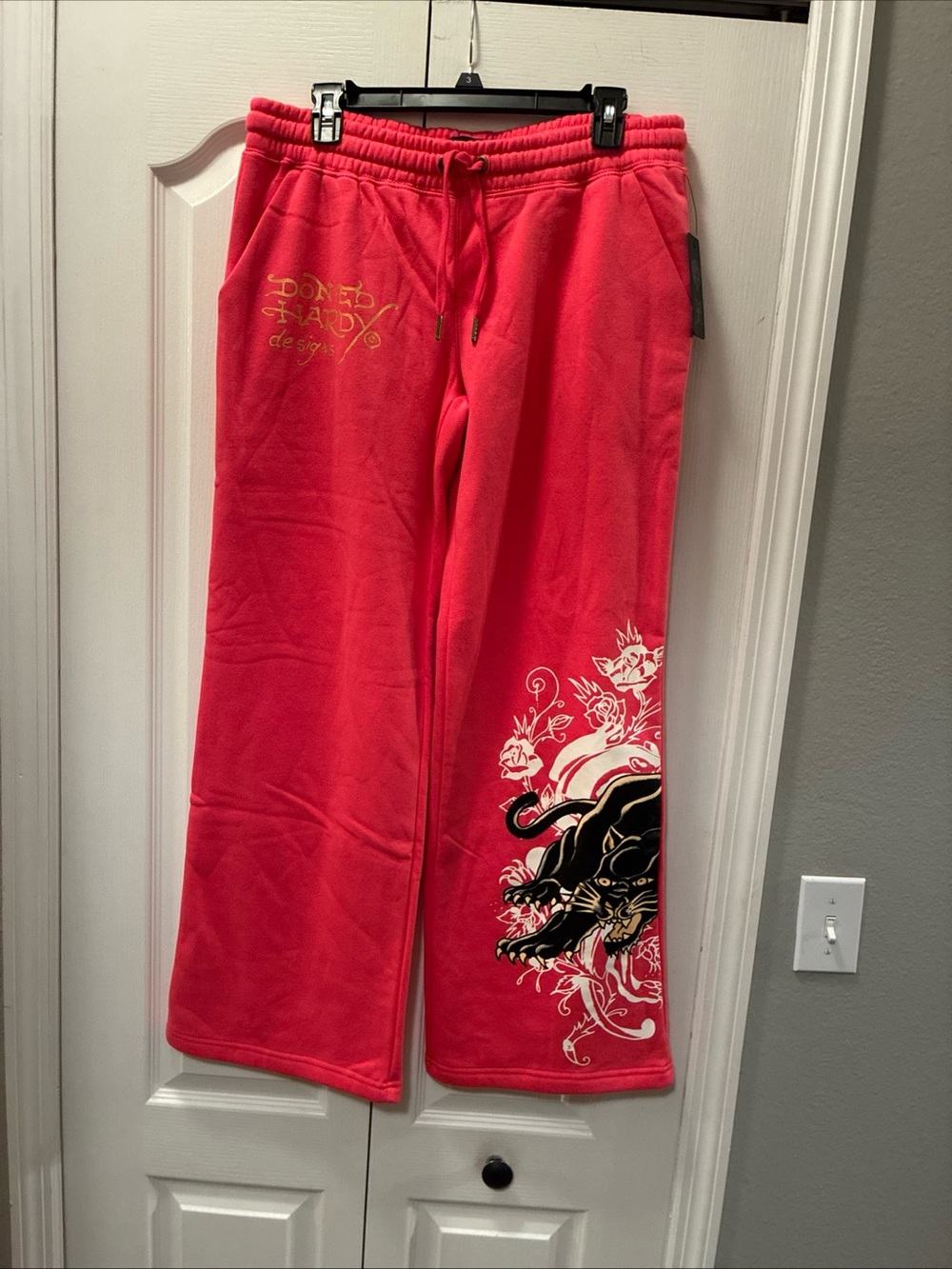 Ed hardy ladies wide leg pink sweat pants